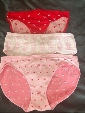 Victoria's Secret Pink Bikini Briefs with Red Heart Print Victorias Secret New
